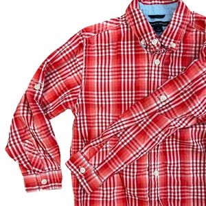 2/$15 Tommy Hilfiger boys 6 100% cotton red checked long sleeve button down